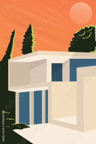 Flat illustration of a minimalist modern house
