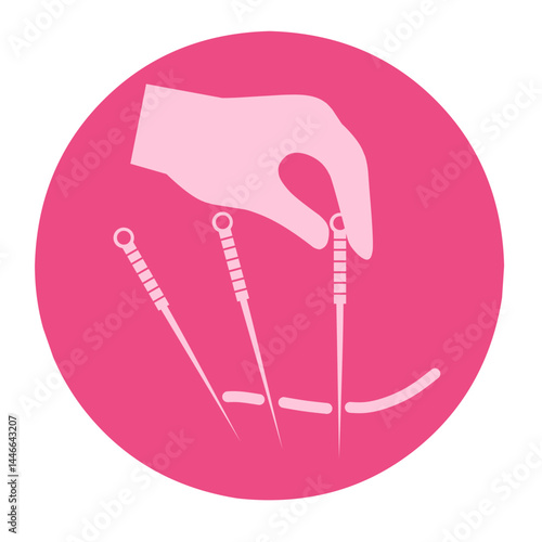 Acupuncture clinic logo with pink color background in circle shape illustration.	