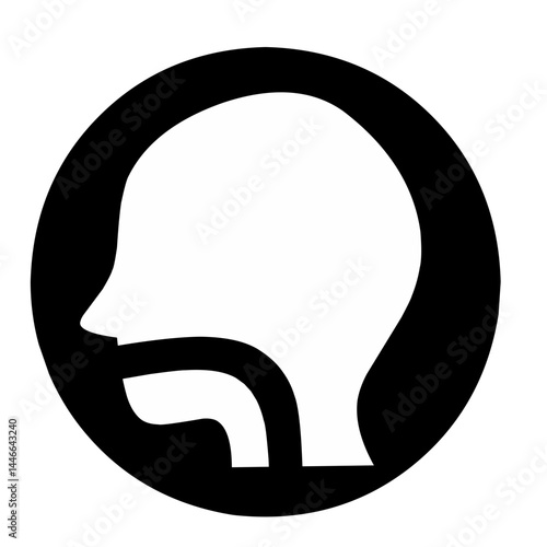 Oral throat cavity, pharynx and esophagus glyph white icon on black circle background.	