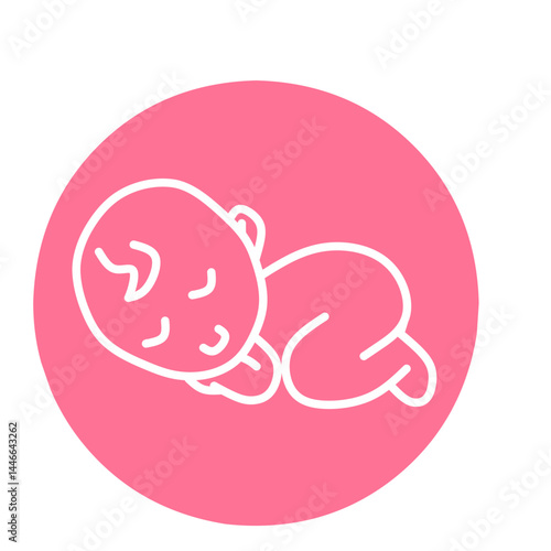 Baby Sleeping cute adorable pink color circlr icon. Perfect for baby care content promotion.