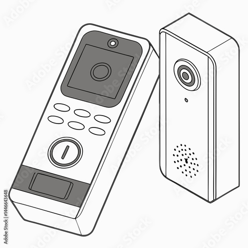 Modern Intercom System Outline Illustration For Home Security And Communication