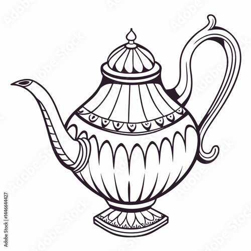 Elegant Teapot Line Art Illustration Isolated On White Background For Design