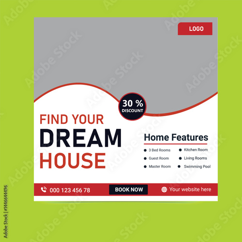 Modern Real Estate Social Media Post Design Featuring Elegant Home for Sale