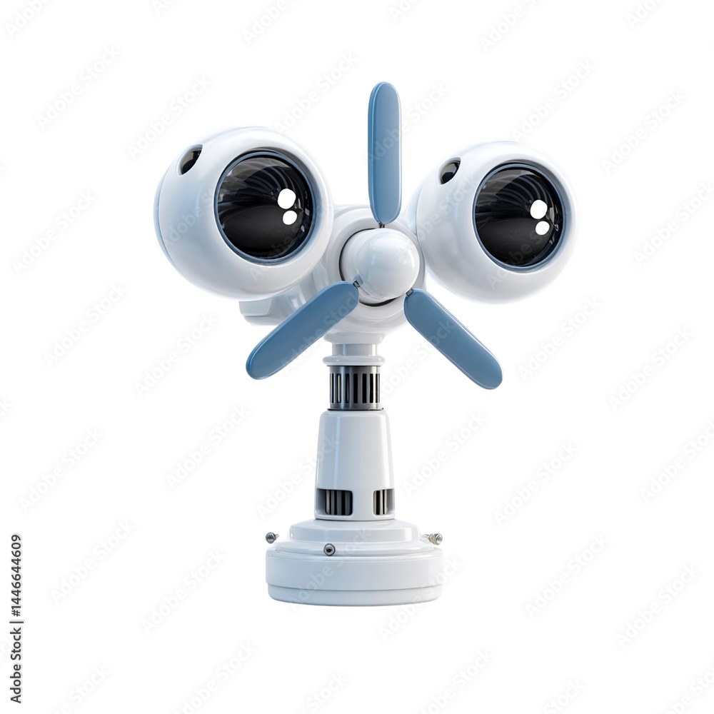 Futuristic Wind Turbine with Surveillance Cameras - Cute Robotic Design Futuristic Wind Turbine with Surveillance Cameras - Cute Robotic Design