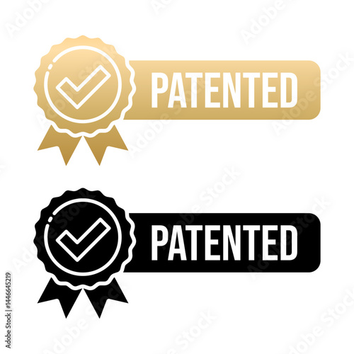Patented Protected, Technology, Intellectual Property, Patent Applied logo, badge, icon, sticker, label, emblem, stamp, symbol, black, line circle, flat vector, isolated illustration.