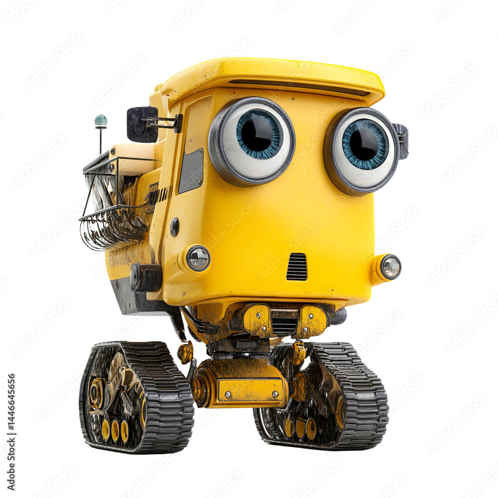 Adorable Yellow Robot Harvester on Tracks - 3D Render Adorable Yellow Robot Harvester on Tracks - 3D Render