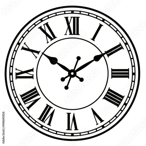 Clock Face with Roman Numerals, Black & White, Transparent Background