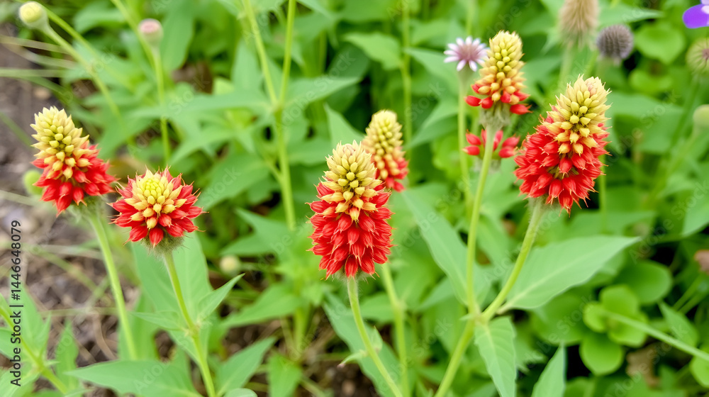 Group of blooming garden burnets (Sanguisorba minor). Group of blooming garden burnets (Sanguisorba minor).
