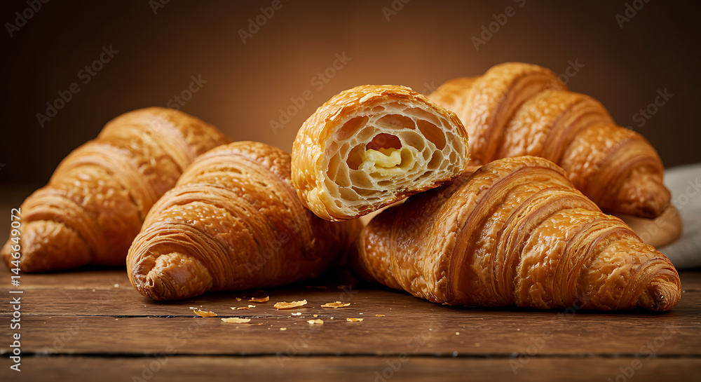 croissant on wooden table croissant on wooden table