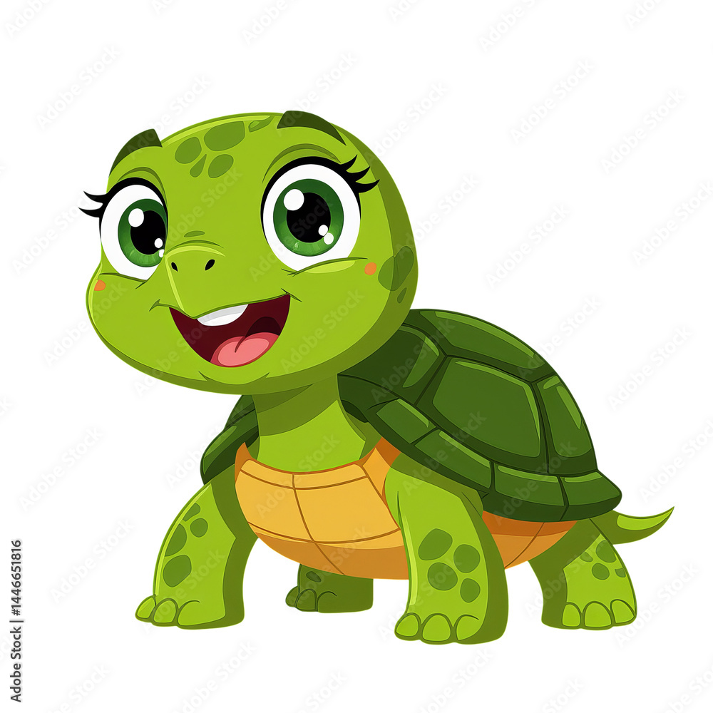Cute Cartoon Turtle Smiling, Green, Transparent Background. Cute Cartoon Turtle Smiling, Green, Transparent Background.