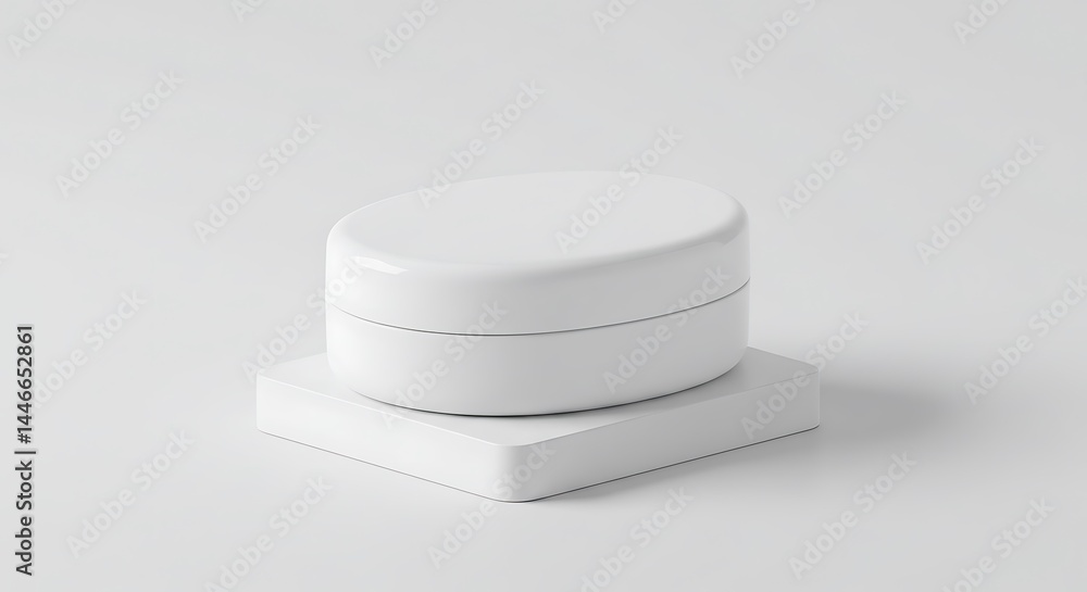 Elegant White Cream Jar Mockup on a Square Pedestal, Clean Minimalist Product Presentation Studio Shot Elegant White Cream Jar Mockup on a Square Pedestal, Clean Minimalist Product Presentation Studio Shot