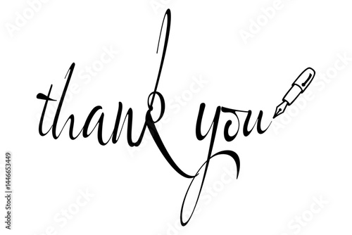 手書き風の筆記体で書いたThank You（ありがとう）の文字（カリグラフィー）
