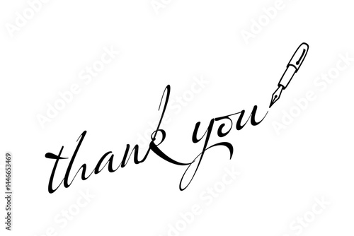 手書き風の筆記体で書いたThank You（ありがとう）の文字（カリグラフィー）
