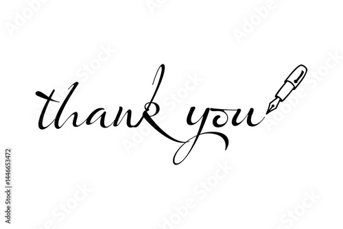 手書き風の筆記体で書いたThank You（ありがとう）の文字（カリグラフィー）
