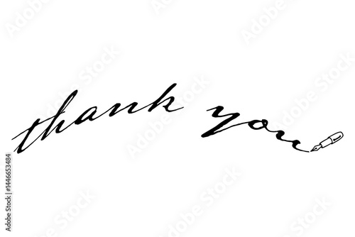 手書き風の筆記体で書いたThank You（ありがとう）の文字（カリグラフィー）
