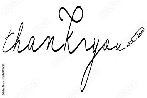 手書き風の筆記体で書いたThank You（ありがとう）の文字（カリグラフィー）
