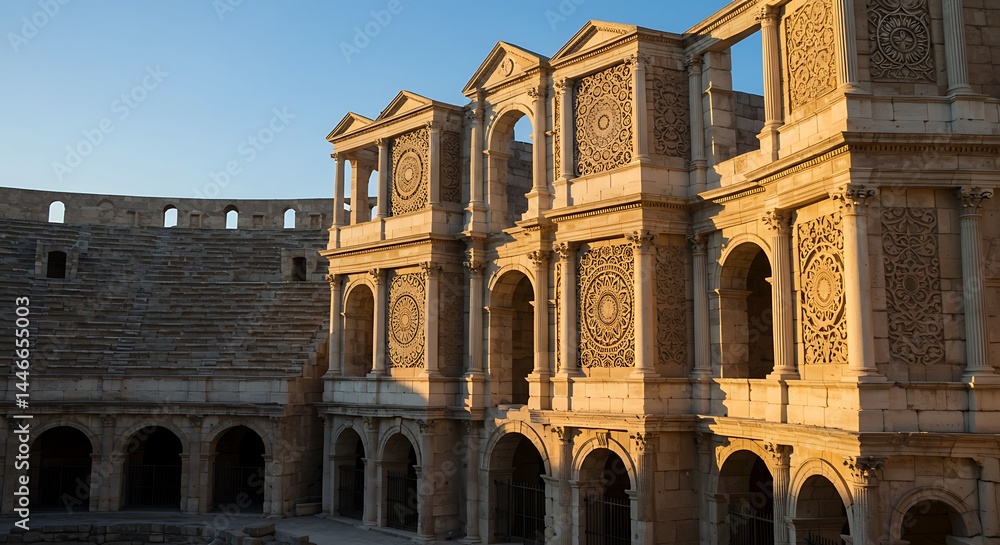 Fototapeta premium Ancient Architecture Stone Structure Exterior at Sunrise
