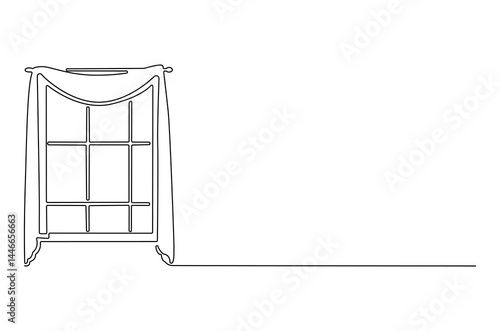 Continuous one line drawing of window with curtains. Single line drawing illustration of windows living room with fabric. Living room interior concept vector art. Doodle line illustration.