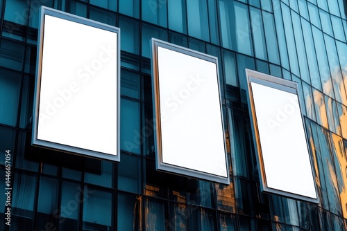 Blank Billboards on Modern Building Exterior
