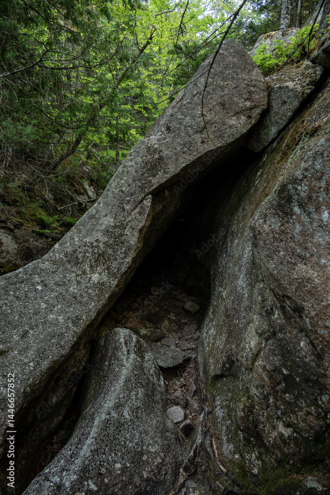 Narrow Tunnel Along The Giant Slide Trail In Acadia