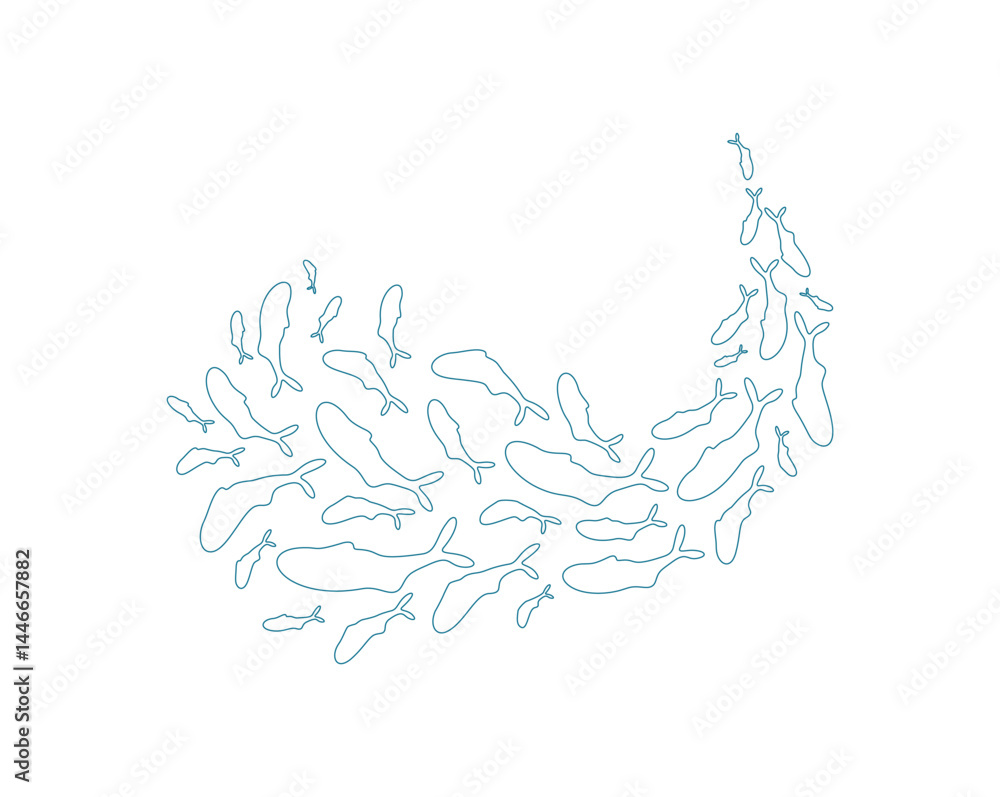 Fish school silhouette pattern. Many aquatic creatures swim in the ocean. Underwater scene, outline doodle, suitable for summer projects or marine designs. Fish school silhouette pattern. Many aquatic creatures swim in the ocean. Underwater scene, outline doodle, suitable for summer projects or marine designs.