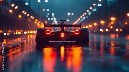 Racing car on wet city street at night (1)