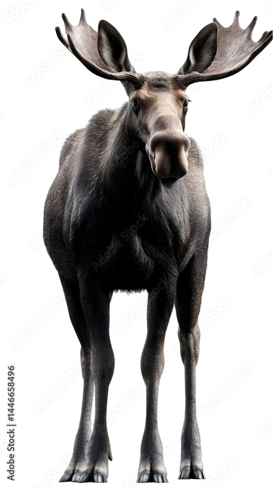 Fototapeta premium Isolated Brown Moose Portrait, Transparent Background