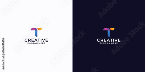 creative letter t colorfull logo technology