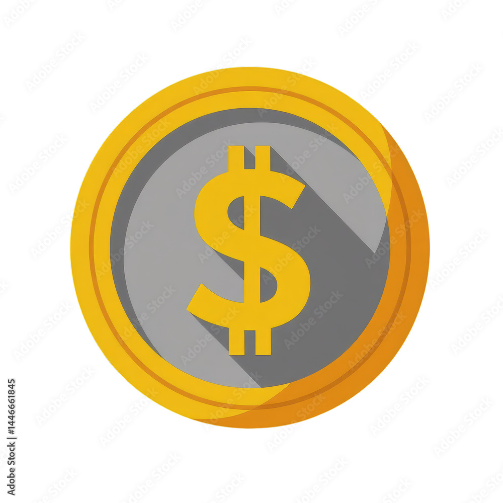 Gold Dollar Coin Icon with Shadow - Money, Finance, Transparent Background Gold Dollar Coin Icon with Shadow - Money, Finance, Transparent Background