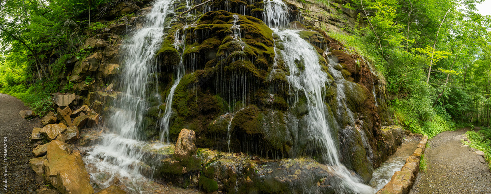 Panorama of Wolf Creek Falls with Trail