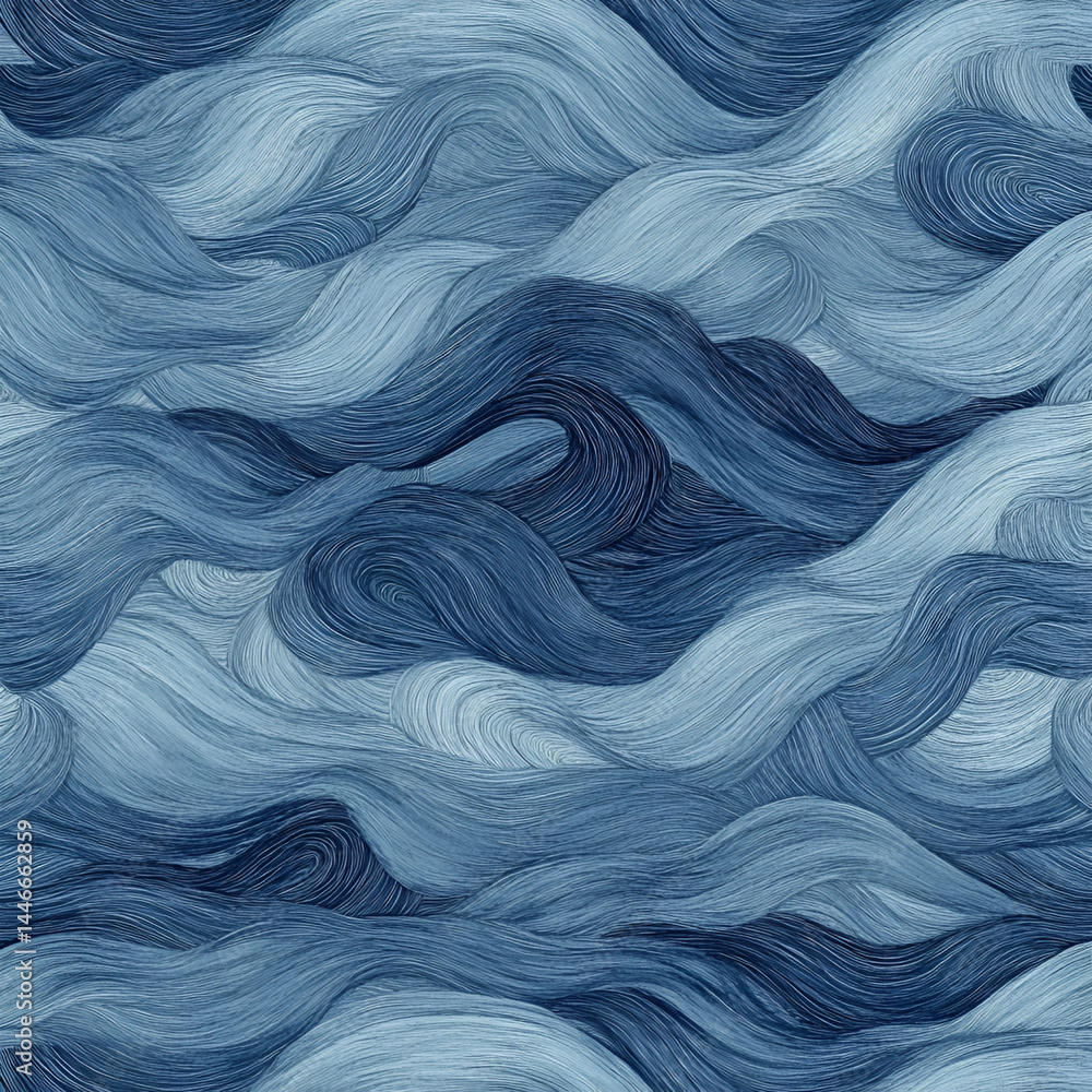 Obraz premium Create calming seamless wave texture in light and dark blue for digital designs