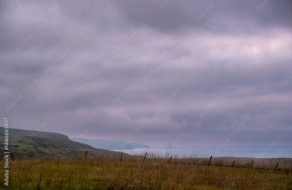 Purple Skies over Grassy Shores of Santa Cruz Island