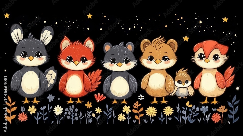 Enchanting pixelated woodland creatures under a starlit sky delightful animal illustrations cute forest scene in retro gaming style charming animals Enchanting pixelated woodland creatures under a starlit sky delightful animal illustrations cute forest scene in retro gaming style charming animals