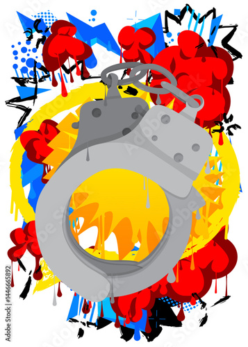 Handcuffs graffiti. Abstract modern street art decoration performed in urban painting style.