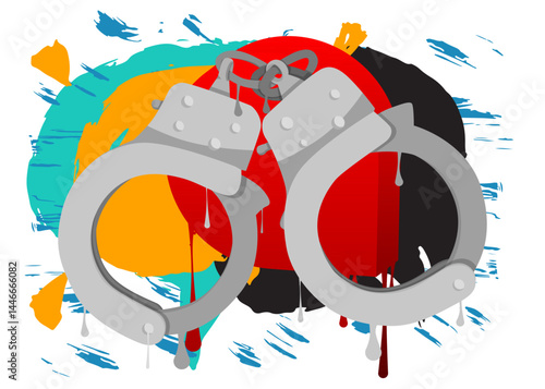Handcuffs graffiti. Abstract modern street art decoration performed in urban painting style.