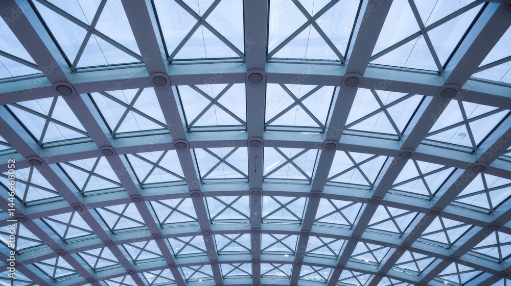 Architectural marvel with geometric ceiling design reflecting daylight clarity Architectural marvel with geometric ceiling design reflecting daylight clarity