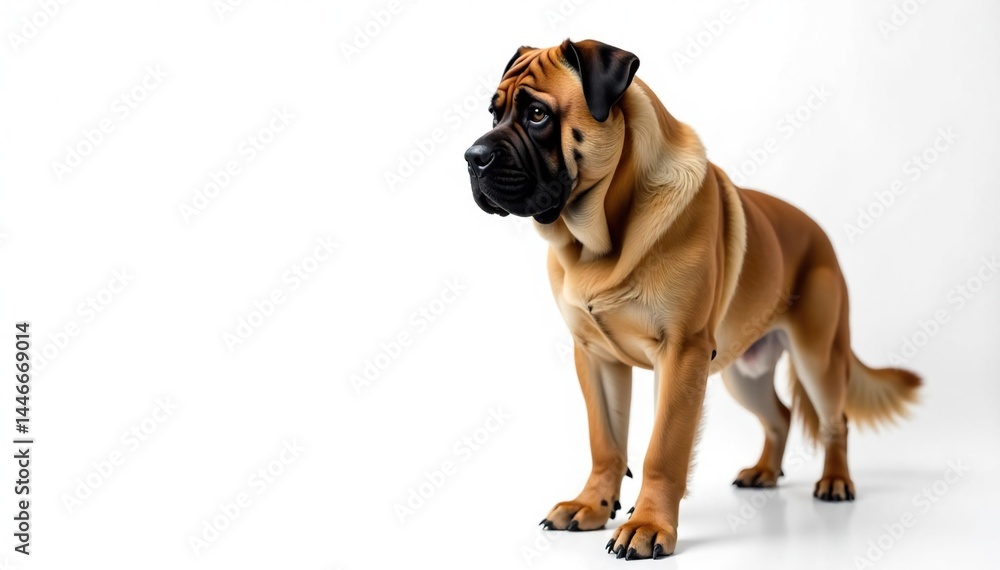 Obraz premium Majestic Mastiff, powerful stance, white background, large dog, isolated, face