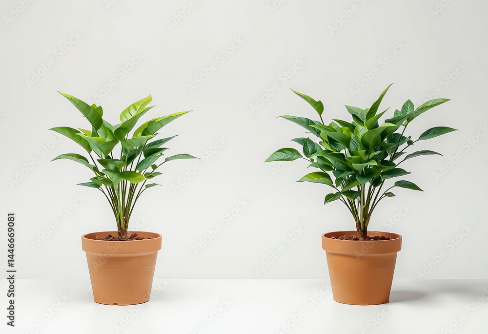 Fototapeta premium Comparison of Two Potted Green Plants