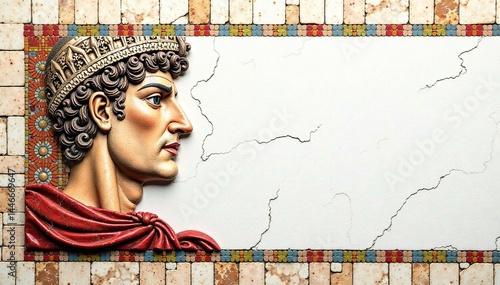 Intricate Roman mosaic fragment on pure white background, texture, culture, detail