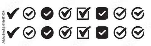 black check mark icon set. Check box icon with correct, accept checkmark icons tick box checked. Check mark icon. Vector Illustration