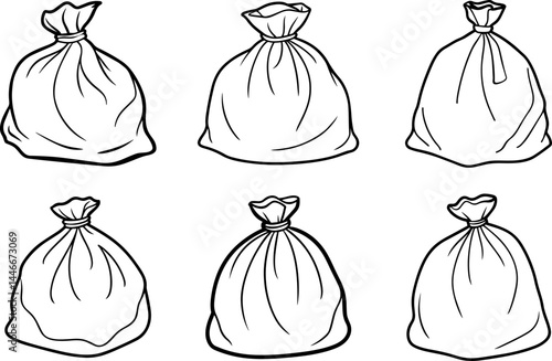 A set of garbage bag outline vector illustration