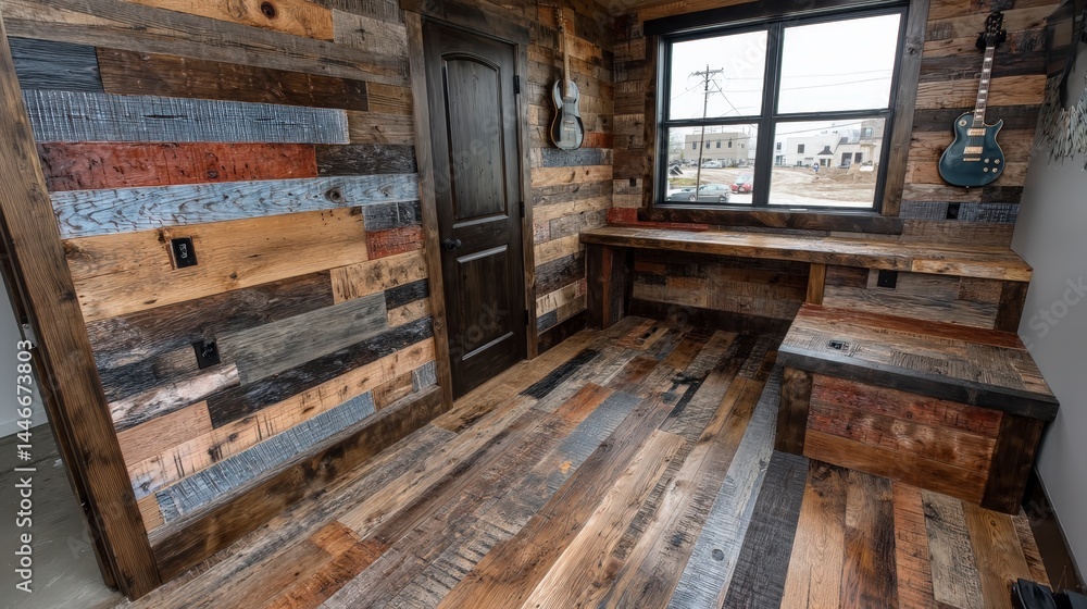 Rustic Reclaimed Wood Interior Design Home Office Wood Walls Floors Desk Rustic Reclaimed Wood Interior Design Home Office Wood Walls Floors Desk