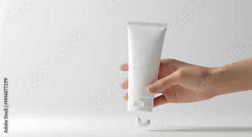Wallpaper Mural White Cream Tube in Hand, Minimalist Product Presentation Torontodigital.ca