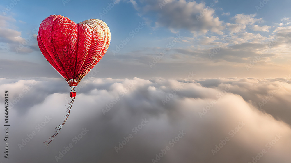 Fototapeta premium red heart balloon floating above clouds