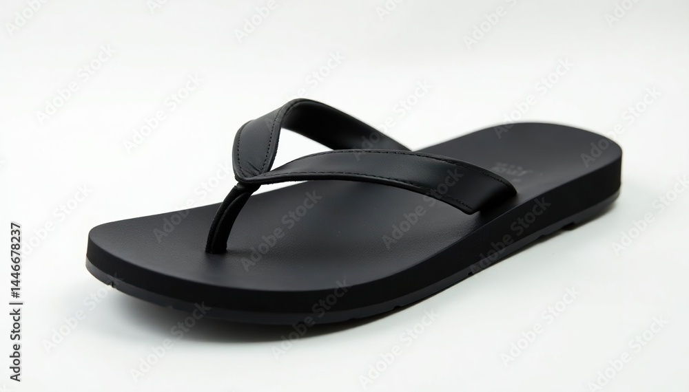 Single black flip-flop on white background, clean studio shot , rubber, flip-flop, product Single black flip-flop on white background, clean studio shot , rubber, flip-flop, product