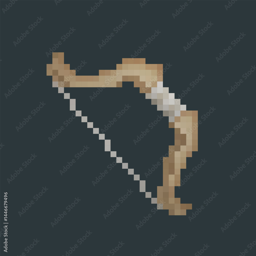 Naklejka premium a wooden bow in pixel art style with isolated background