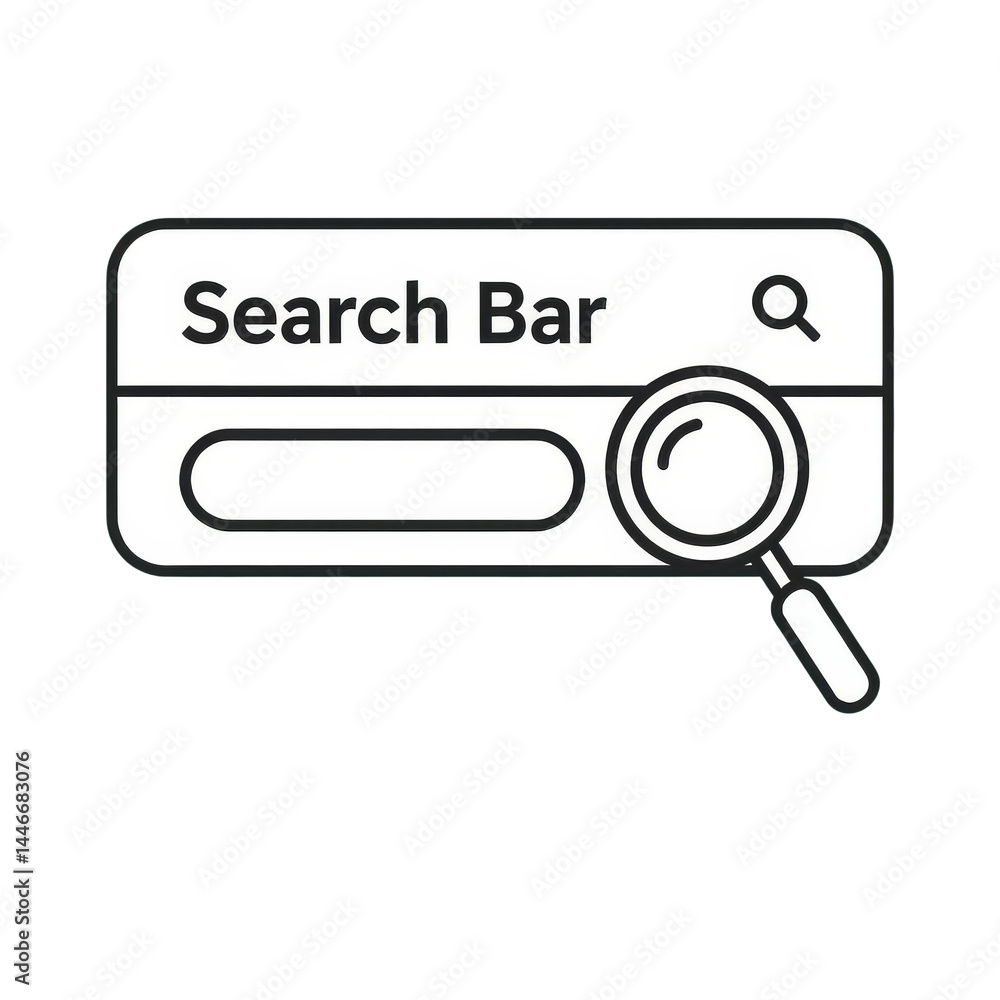 Search Bar Icon with Magnifying Glass, White Outline, transparent background Search Bar Icon with Magnifying Glass, White Outline, transparent background