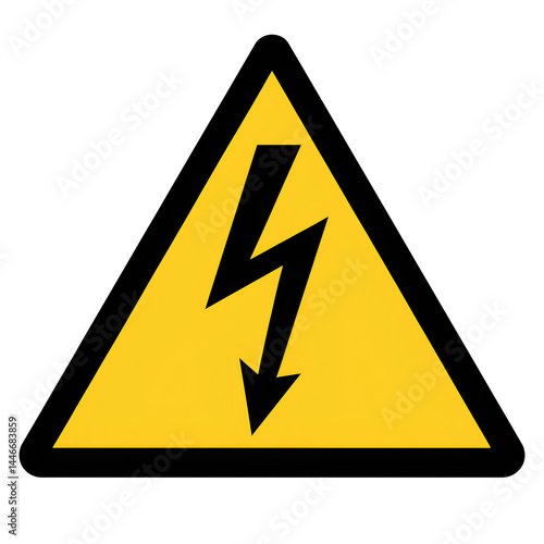 A yellow warning sign with a black lightning bolt, indicating electrical hazard.