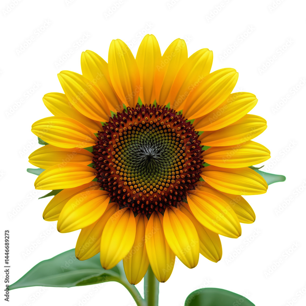 Fototapeta premium Vibrant Sunflower Bloom: Yellow Petals, Brown Center, transparent background.