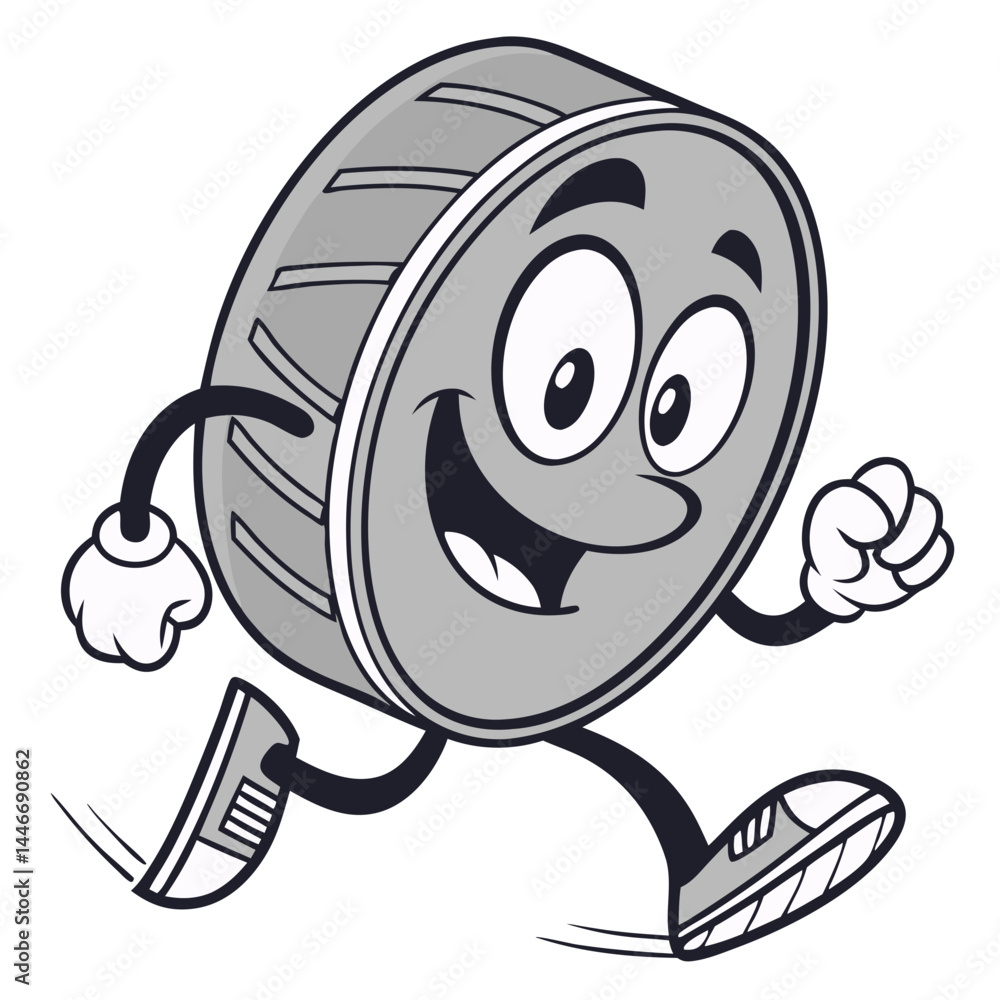 Obraz premium Cartoon Running Coin Character with Fun Expression Representing Money and Financial Concepts